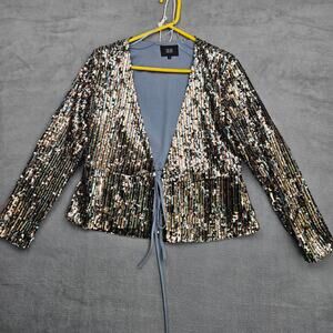 Goldie Sequin Tie Front Top Disco Glam Party Festival Sparkle Blouse S